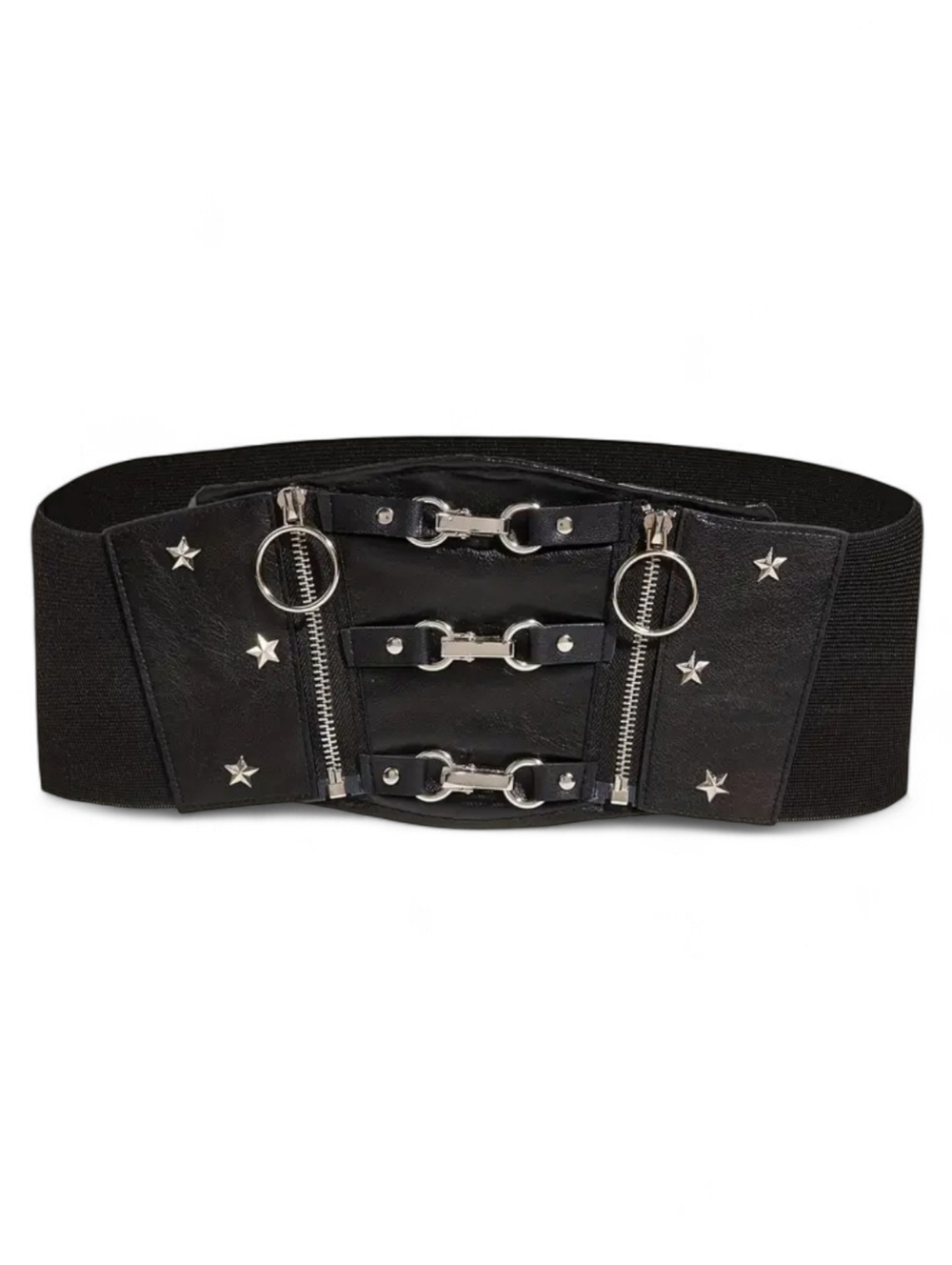 NEW Black Gothic Elastic Waist Belt with Silver Hardware